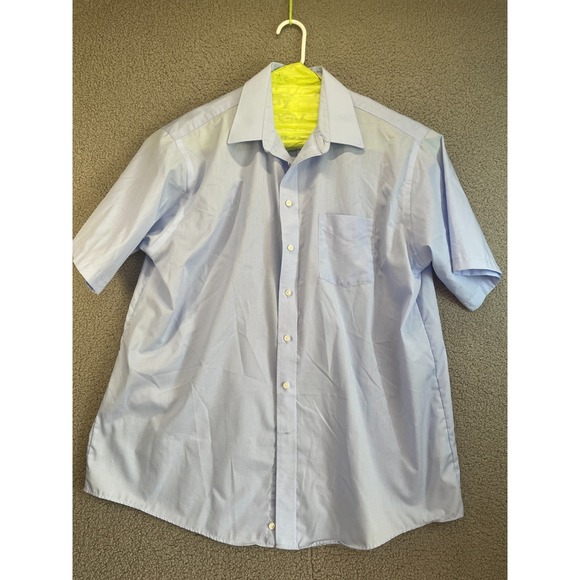 Stafford Classic Fit Short Sleeve Shirt Men's Size 18 Blue Short Sleeve Preppy - Picture 1 of 5